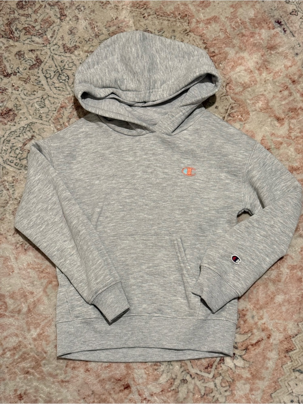 Champion Kids Light Gray Hooded Pullover with Small Logo